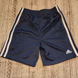 adidas Boy’s Navy Athletic Mesh Shorts with White Side Stripes Sz 5